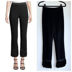 NWT Cinq à Sept Silk Fringe Tash Ankle Tuxedo Stripe Pants in Black Size 00